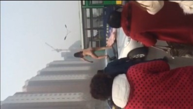 Young beautiful sister standing on the roof of the car dancing naked, eating guava 6 people crazy shoot